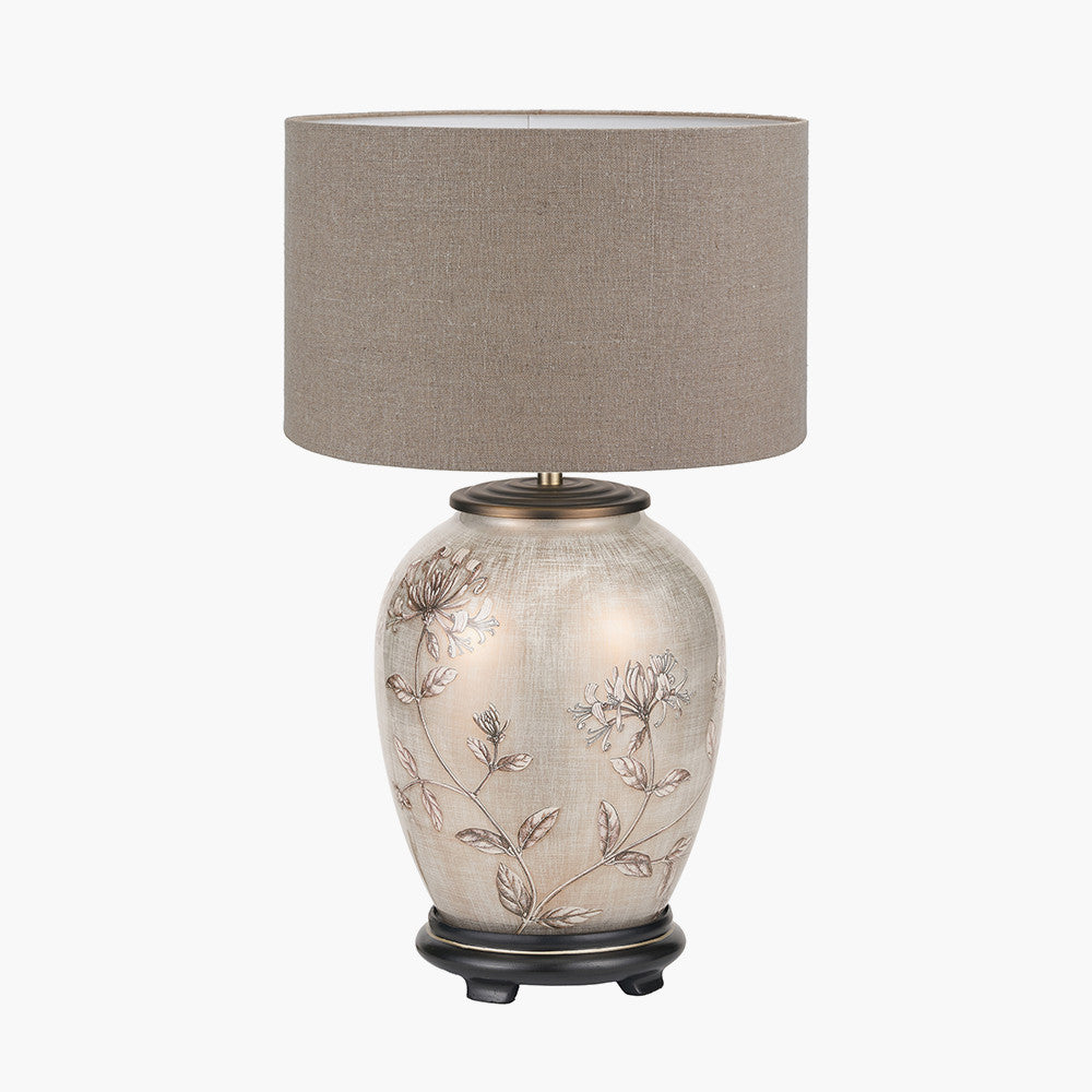 Honeysuckle Medium Glass Table Lamp Base with Edward 35cm Natural Linen Cylinder Lampshade