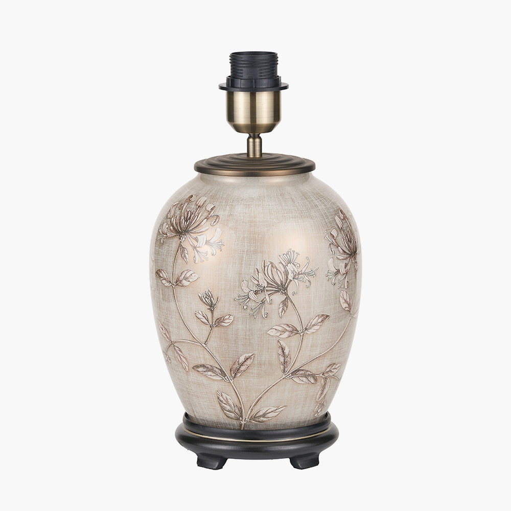 Honeysuckle Medium Glass Table Lamp Base with Bacall 35cm Almond Silk Knife Pleat Empire Lampshade