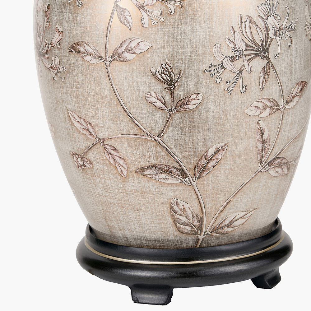 Honeysuckle Medium Glass Table Lamp Base with Bacall 35cm Almond Silk Knife Pleat Empire Lampshade