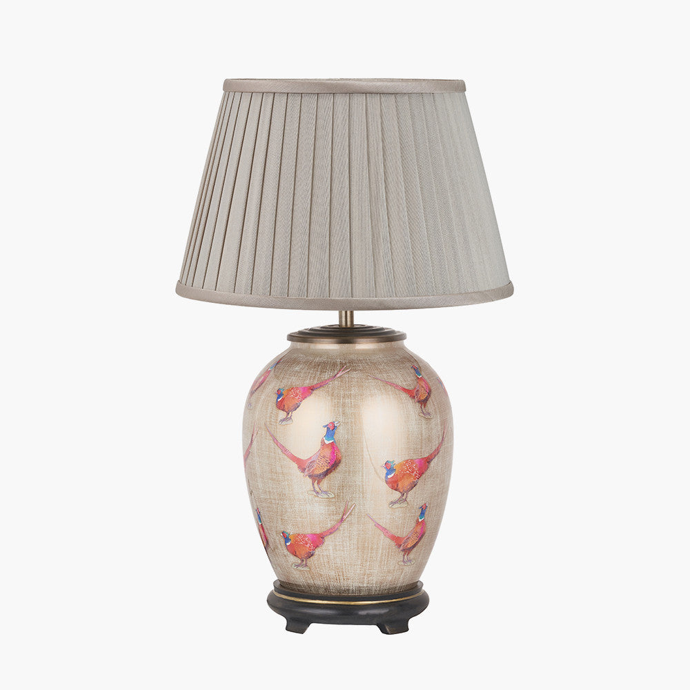 Pheasant Medium Glass Table Lamp Base with Lyndon 35cm Taupe Silk Mix Knife Pleat Tapered Lampshade