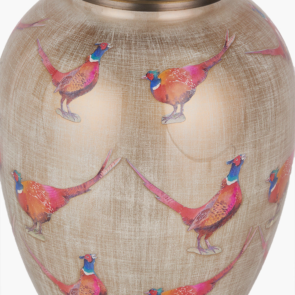 Pheasant Medium Glass Table Lamp Base with Lyndon 35cm Taupe Silk Mix Knife Pleat Tapered Lampshade