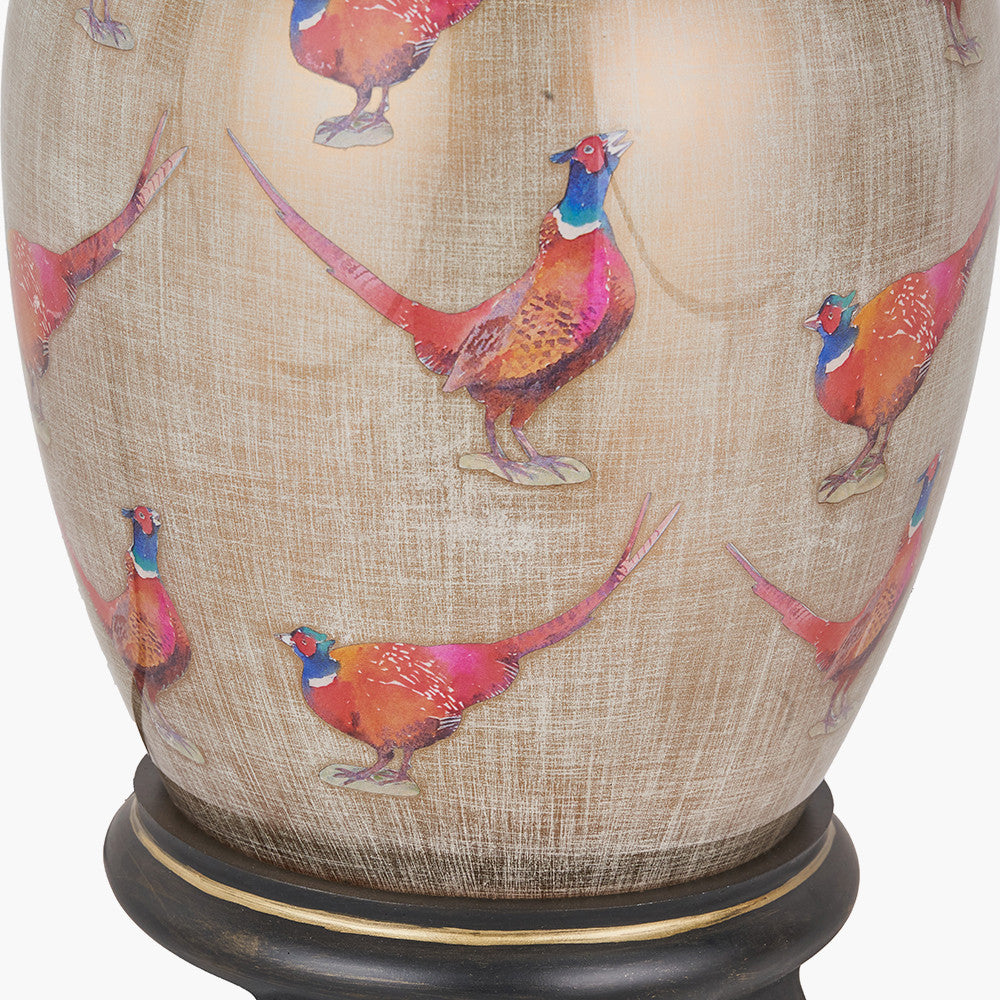Pheasant Medium Glass Table Lamp Base with Lyndon 35cm Taupe Silk Mix Knife Pleat Tapered Lampshade