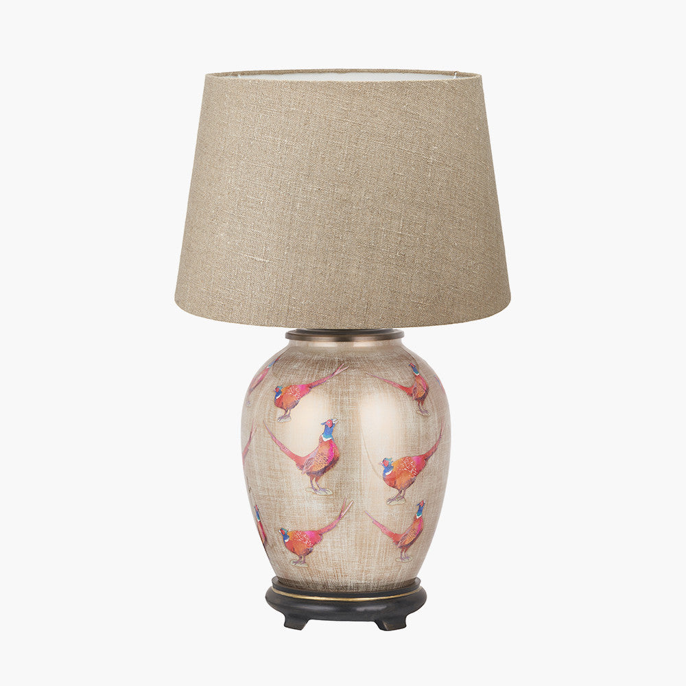 Pheasant Medium Glass Table Lamp Base with Milos 30cm Natural Linen Tapered Lampshade