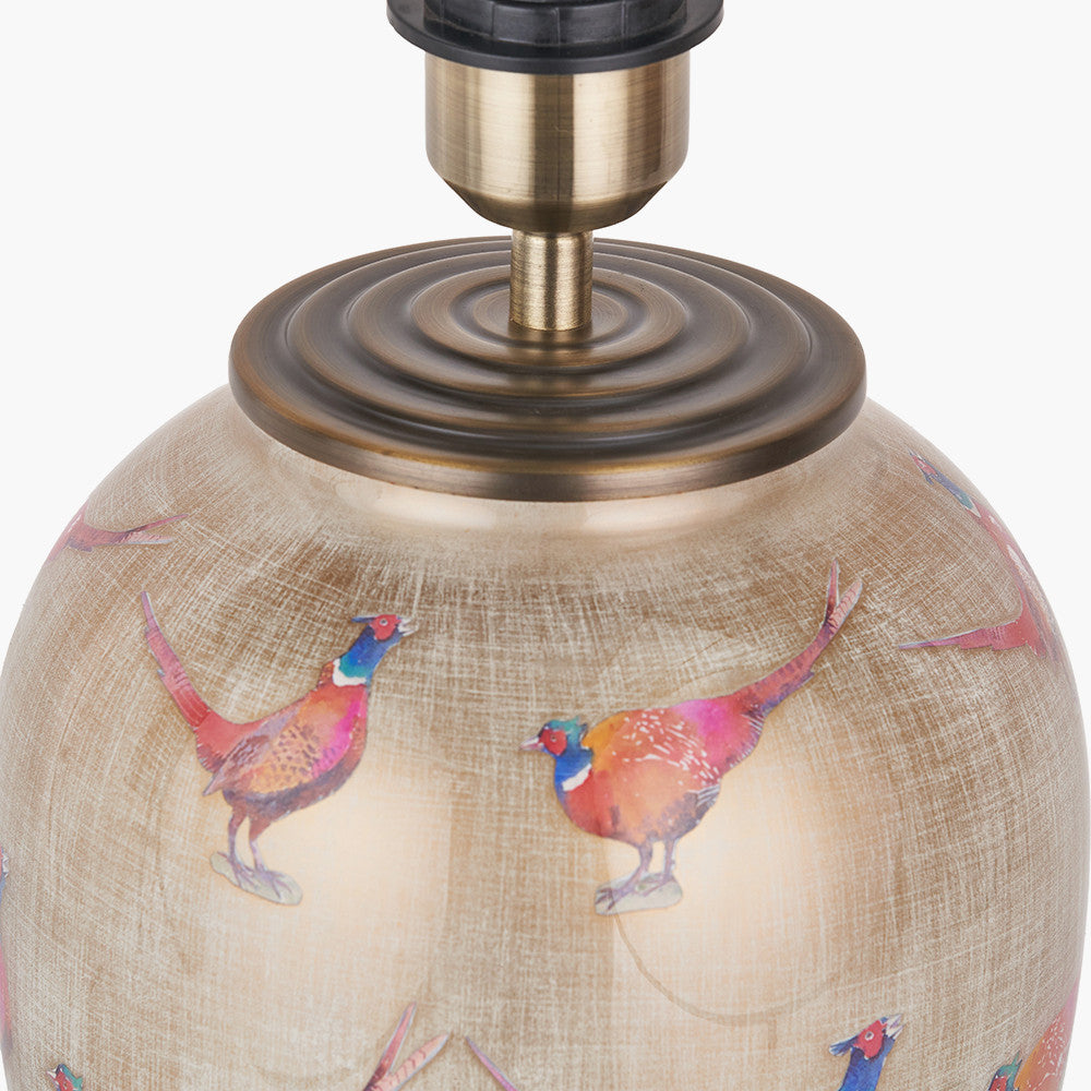 Pheasant Medium Glass Table Lamp Base with Milos 30cm Natural Linen Tapered Lampshade