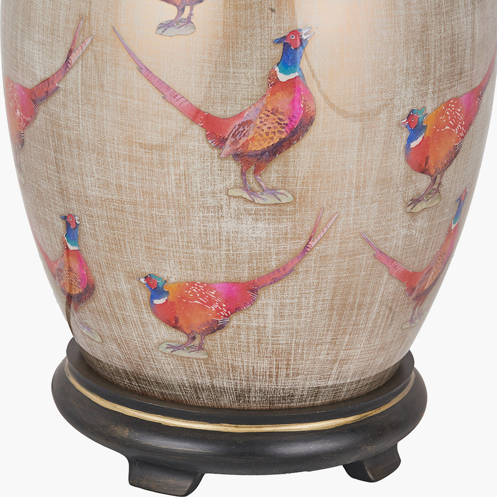 Pheasant Medium Glass Table Lamp Base with Bacall 35cm Almond Silk Knife Pleat Empire Lampshade
