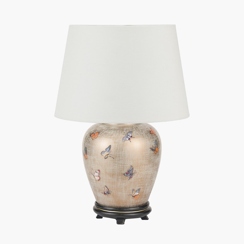 Butterflies Small Glass Table Lamp Base with Adelaide 30cm Ivory Tapered Cotton Mix Lampshade