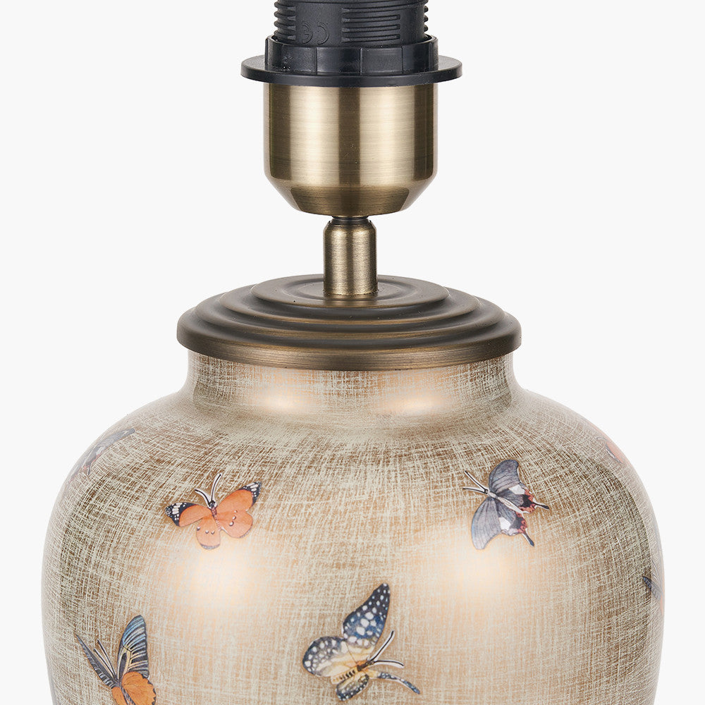 Butterflies Small Glass Table Lamp Base with Adelaide 30cm Steel Grey Tapered Cotton Mix Lampshade