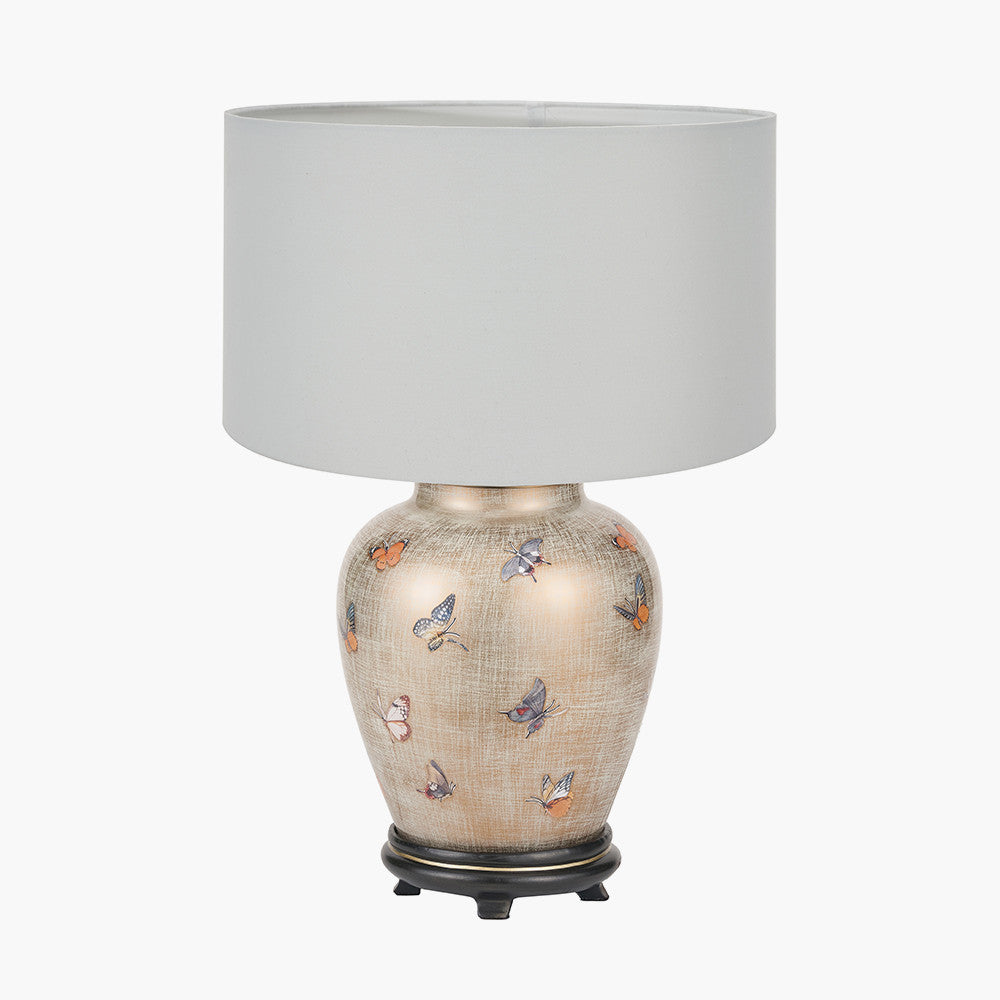Butterflies Small Glass Table Lamp Base with Harry 25cm Ivory Cotton Mix Cylinder Lampshade