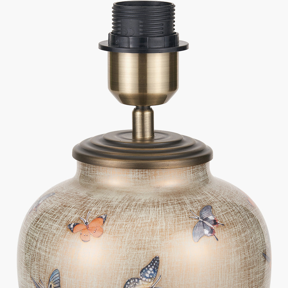 Butterflies Small Glass Table Lamp Base with Bacall 30cm Almond Silk Knife Pleat Empire Lampshade
