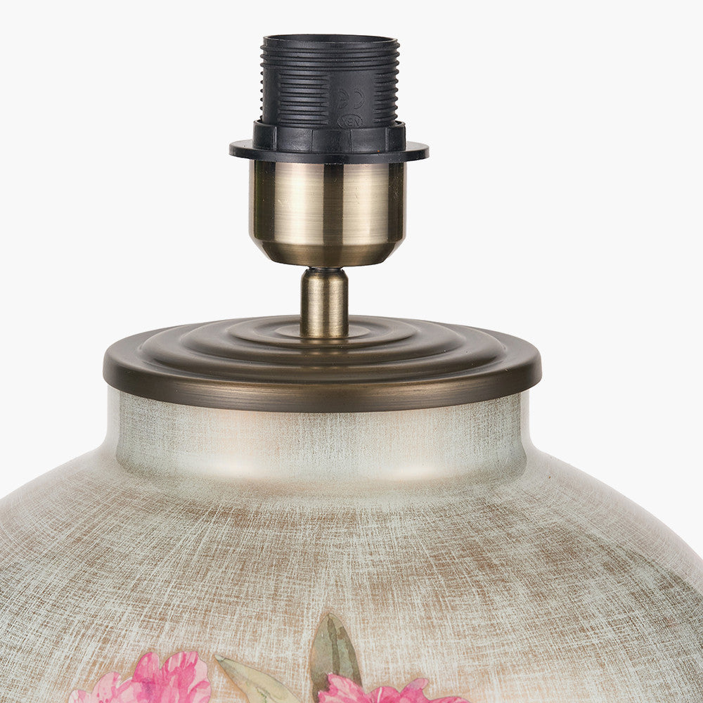 Rhododendron Large Glass Table Lamp Base with Harry 45cm Steel Grey Cotton Mix Cylinder Lampshade