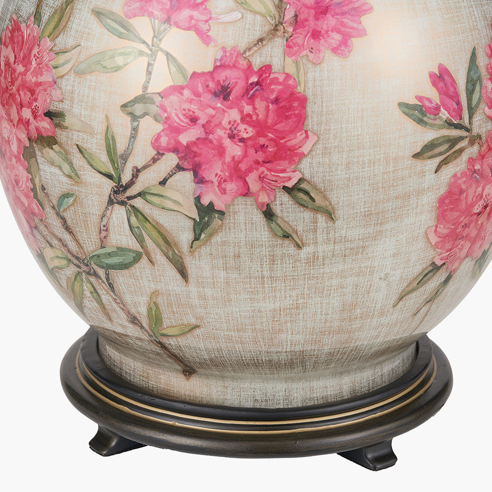 Rhododendron Large Glass Table Lamp Base with Harry 45cm Steel Grey Cotton Mix Cylinder Lampshade