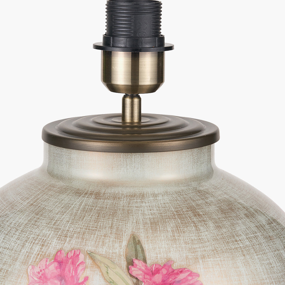 Rhododendron Large Glass Table Lamp Base with Harry 45cm Taupe Cotton Mix Cylinder Lampshade