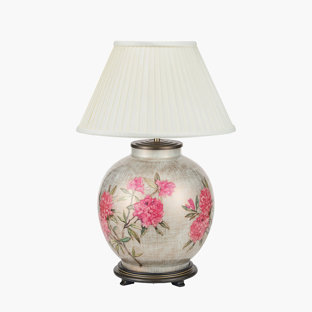 Rhododendron Large Glass Table Lamp Base with Bacall 50cm Almond Silk Knife Pleat Empire Lampshade