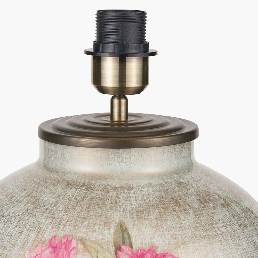 Rhododendron Large Glass Table Lamp Base with Bacall 50cm Almond Silk Knife Pleat Empire Lampshade