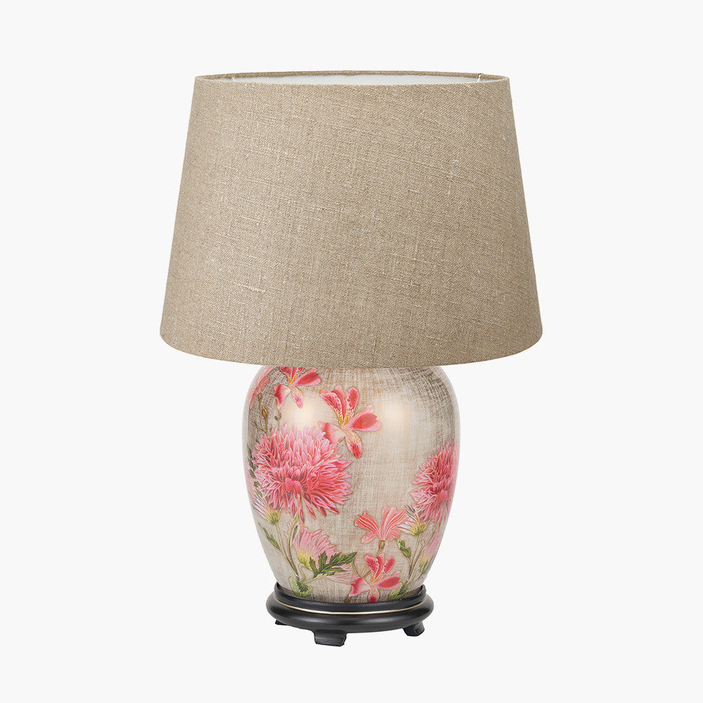 Dahlia Alstroemeria Medium Glass Lamp Base with Milos 35cm Natural Linen Tapered Lampshade