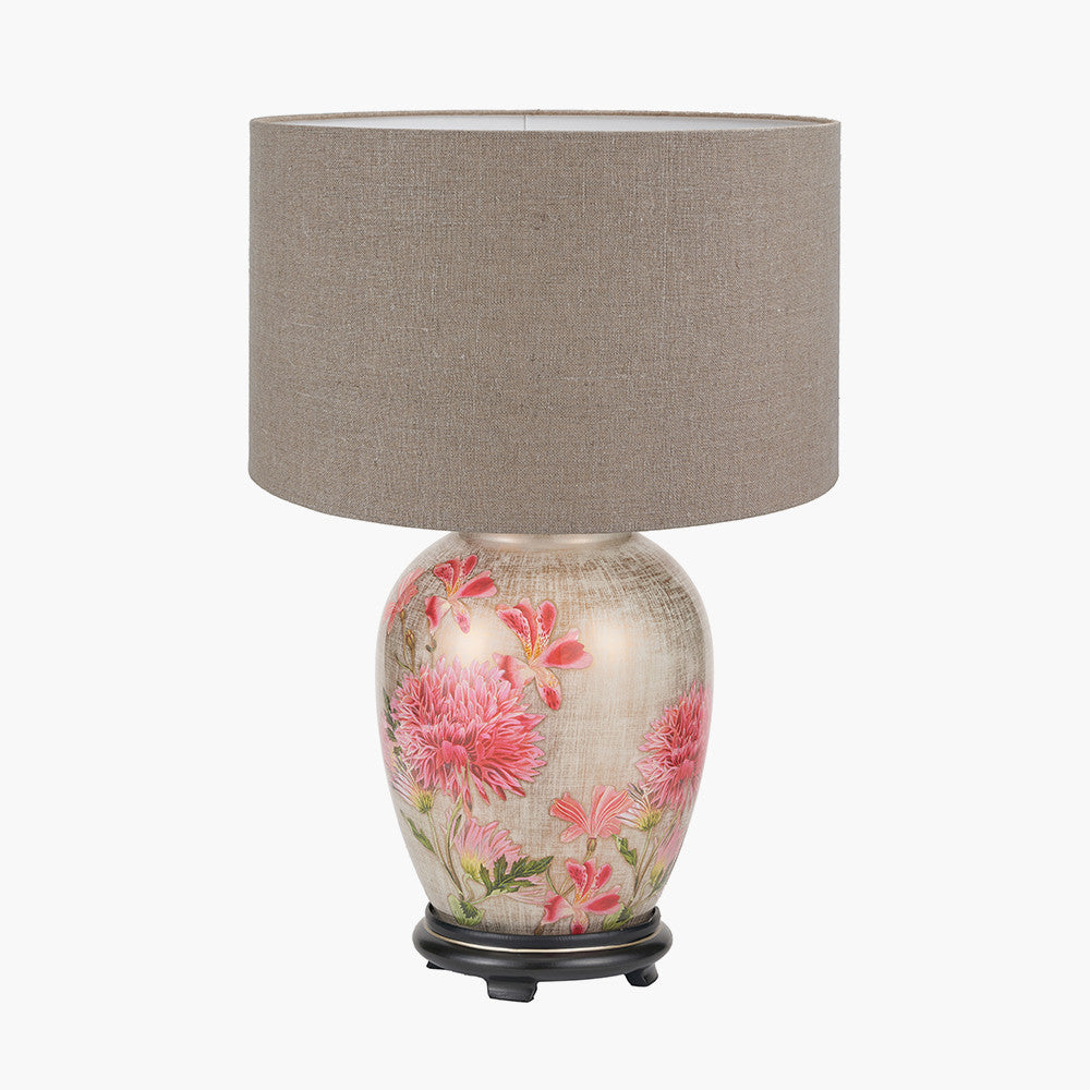 Dahlia Alstroemeria Medium Glass Lamp Base with Edward 35cm Natural Linen Cylinder Lampshade