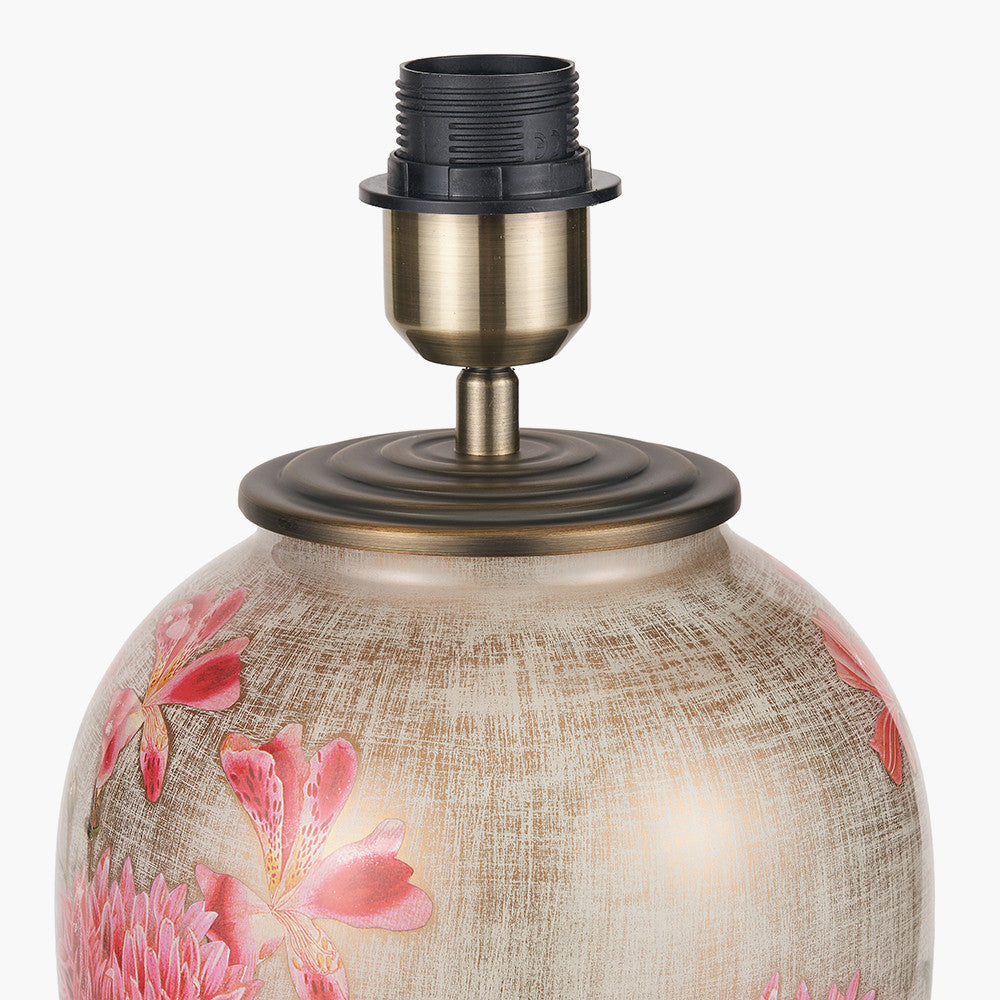 Dahlia Alstroemeria Medium Glass Lamp Base with Bacall 40cm Almond Silk Knife Pleat Empire Lampshade
