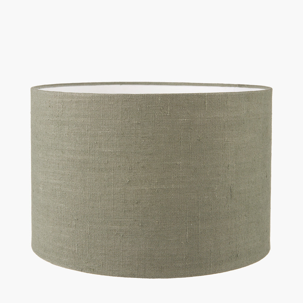 Parrot Small Glass Table Lamp Base with Edward 30cm Pistachio Green Linen Cylinder Lampshade
