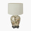 Parrot Small Glass Table Lamp Base with Lino 25cm Cream Self Lined Linen Cylinder Lampshade