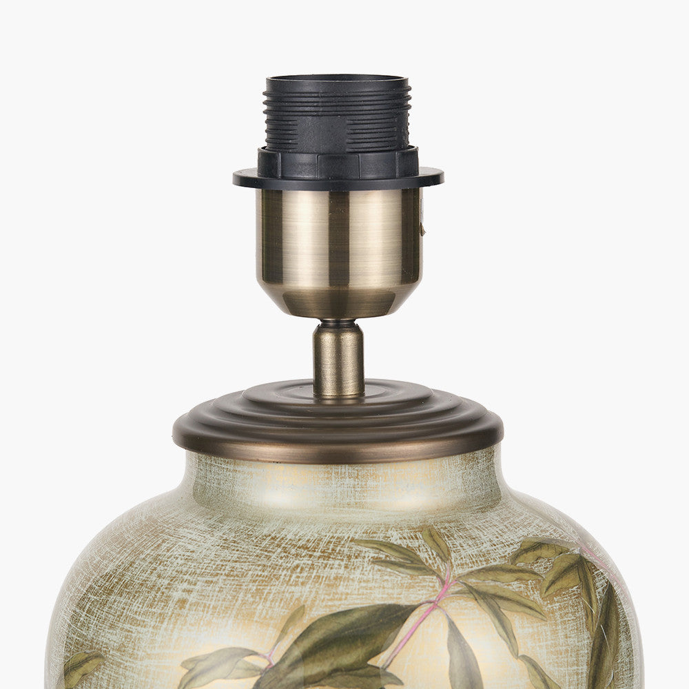 Parrot Small Glass Table Lamp Base with Lino 25cm White Self Lined Linen Cylinder Lampshade