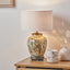 Parrot Small Glass Table Lamp Base with Lino 25cm White Self Lined Linen Cylinder Lampshade