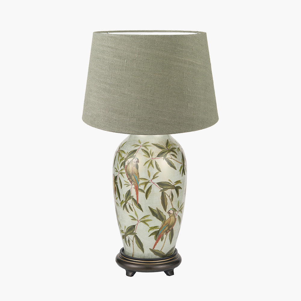 Parrot Tall Glass Table Lamp Base with Milos 40cm Pistachio Green Linen Tapered Lampshade