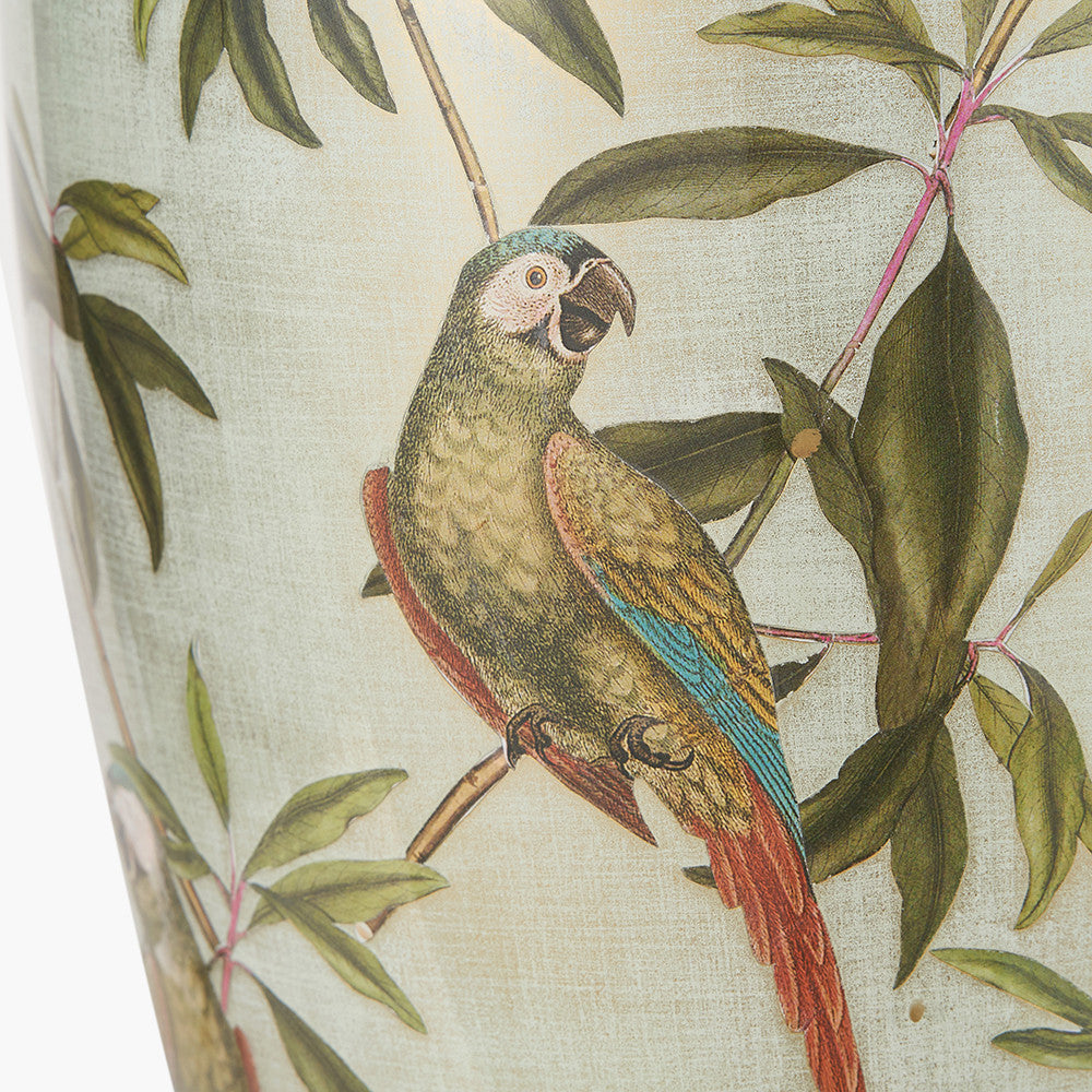 Parrot Tall Glass Table Lamp Base with Edward 40cm Natural Linen Cylinder Lampshade