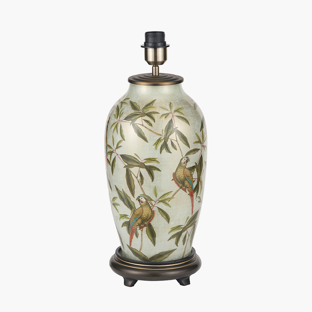 Parrot Tall Glass Table Lamp Base with Edward 40cm Pistachio Green Linen Cylinder Lampshade