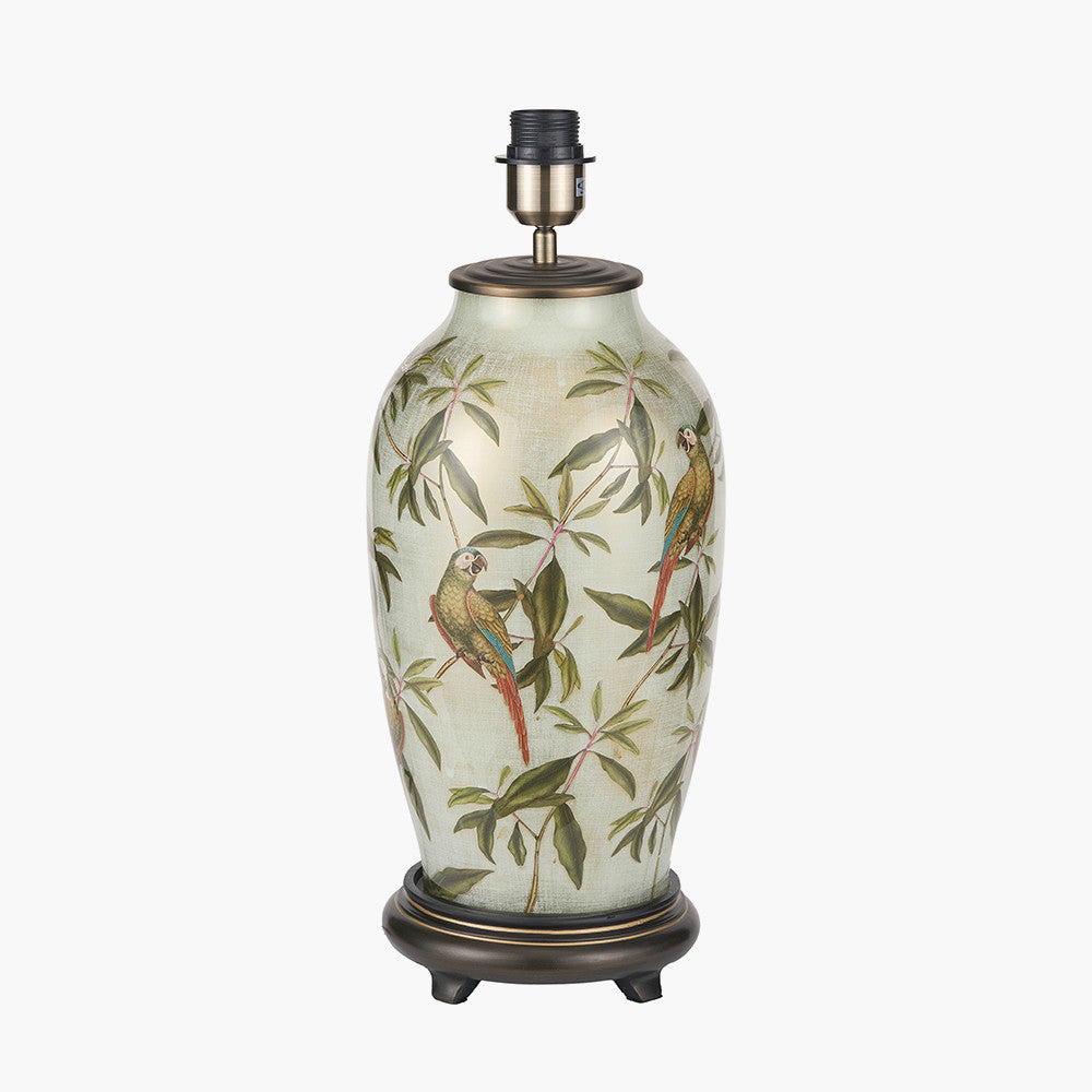 Parrot Tall Glass Table Lamp Base with Edward 40cm Pistachio Green Linen Cylinder Lampshade
