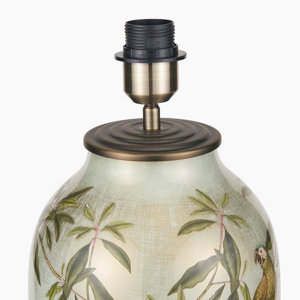 Parrot Tall Glass Table Lamp Base with Edward 40cm Pistachio Green Linen Cylinder Lampshade