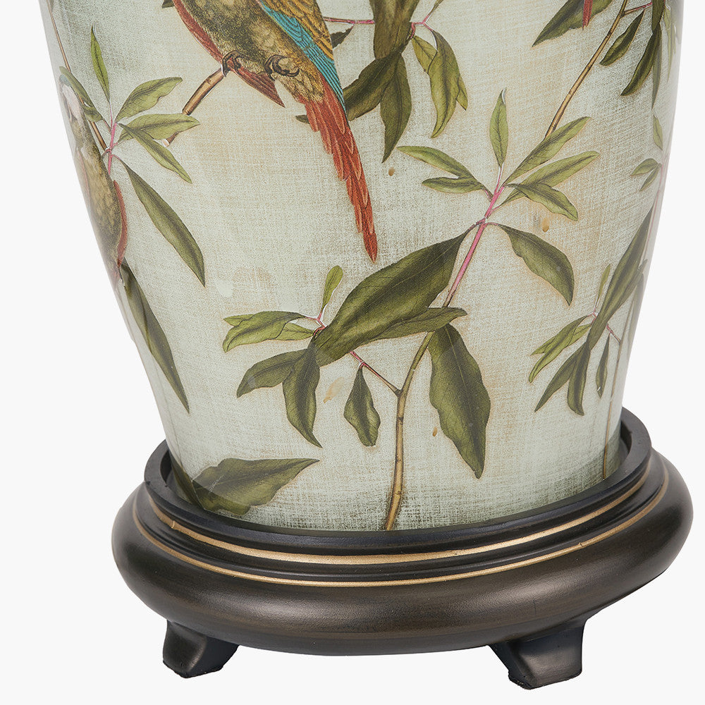 Parrot Tall Glass Table Lamp Base with Edward 40cm Pistachio Green Linen Cylinder Lampshade