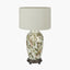 Parrot Tall Glass Table Lamp Base with Lino 40cm Cream Self Lined Linen Cylinder Lampshade