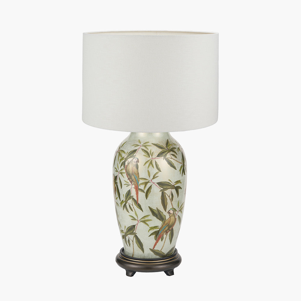 Parrot Tall Glass Table Lamp Base with Lino 40cm White Self Lined Linen Cylinder Lampshade