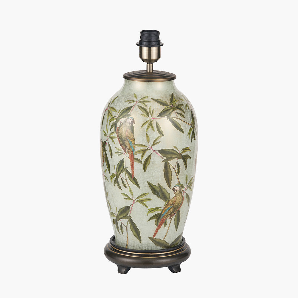 Parrot Tall Glass Table Lamp Base with Lino 40cm White Self Lined Linen Cylinder Lampshade