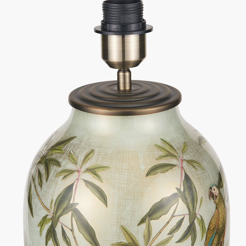 Parrot Tall Glass Table Lamp Base with Lino 40cm White Self Lined Linen Cylinder Lampshade
