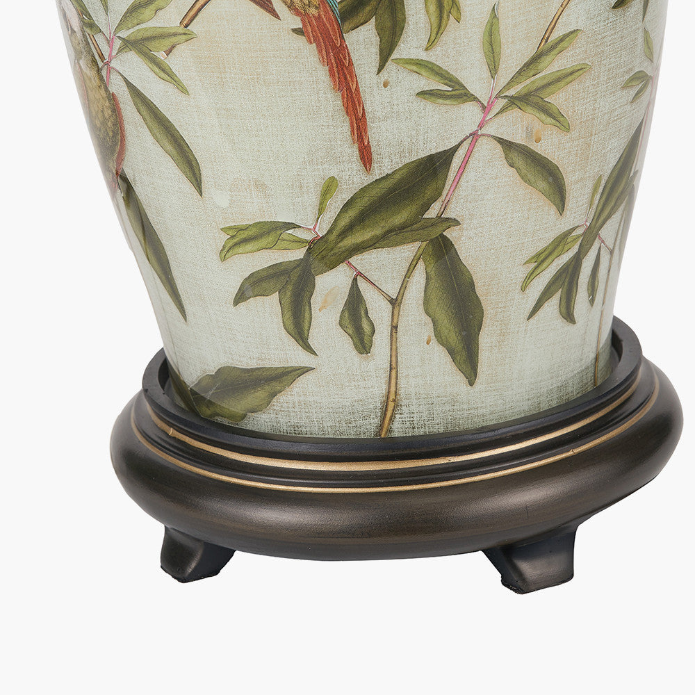 Parrot Tall Glass Table Lamp Base with Lino 40cm White Self Lined Linen Cylinder Lampshade