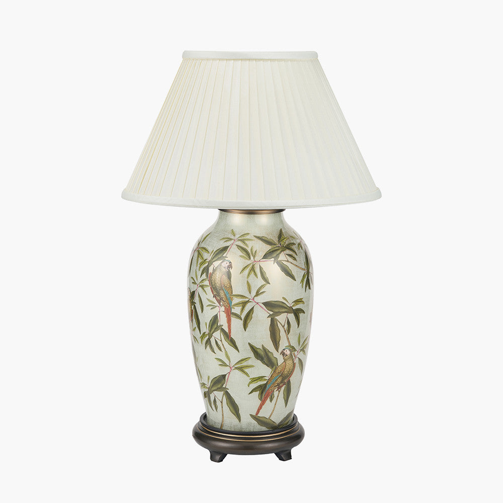 Parrot Tall Glass Table Lamp Base with Bacall 45cm Almond Silk Knife Pleat Empire Lampshade