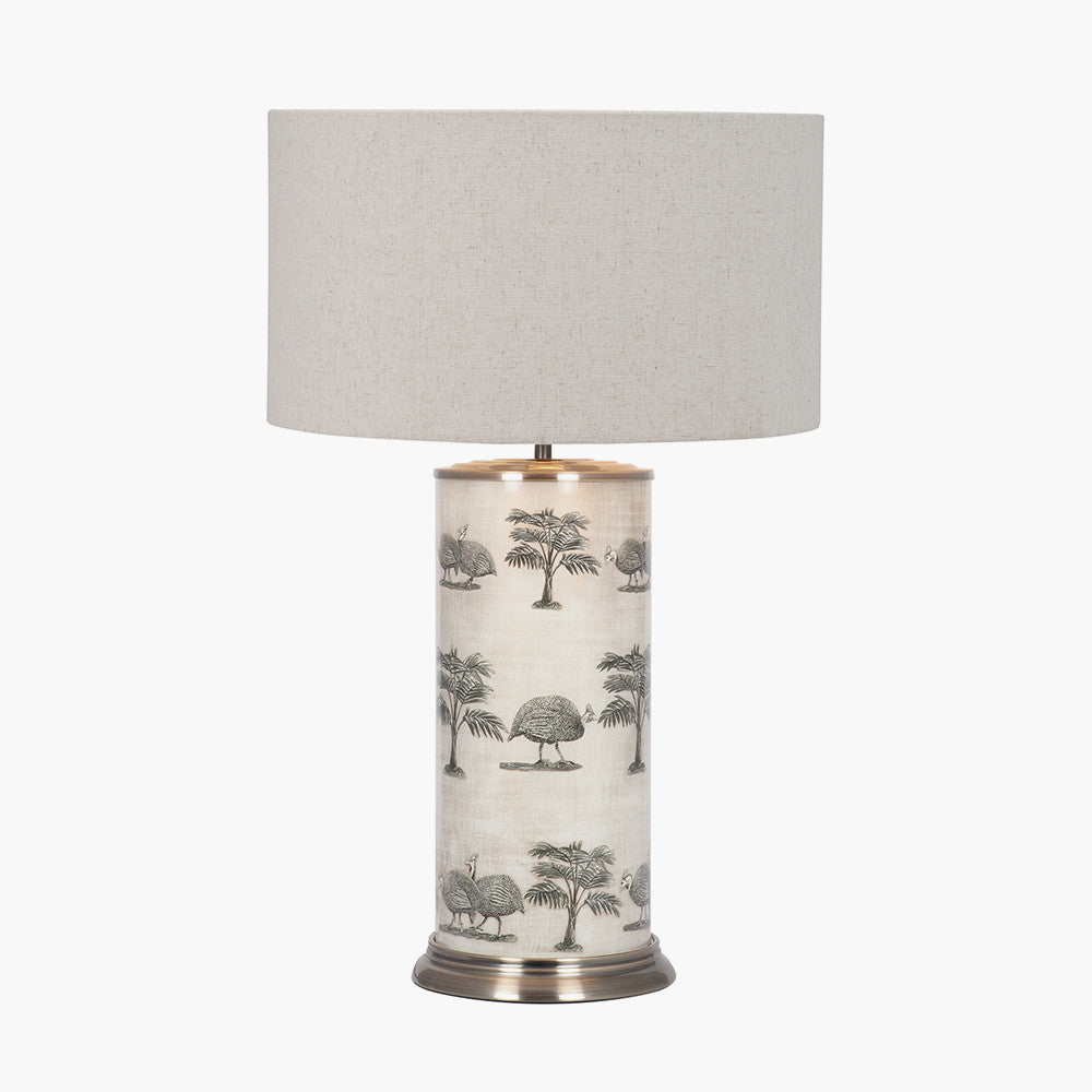 Guinea Fowl Large Cylinder Glass Table Lamp Base with Quinn 40cm Slubby Hopsack Cylinder Shade