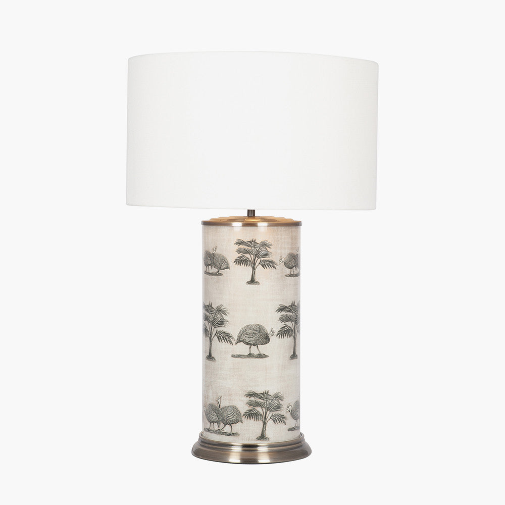 Guinea Fowl Large Cylinder Glass Table Lamp Base with Henry 40cm White Handloom Cylinder Lampshade