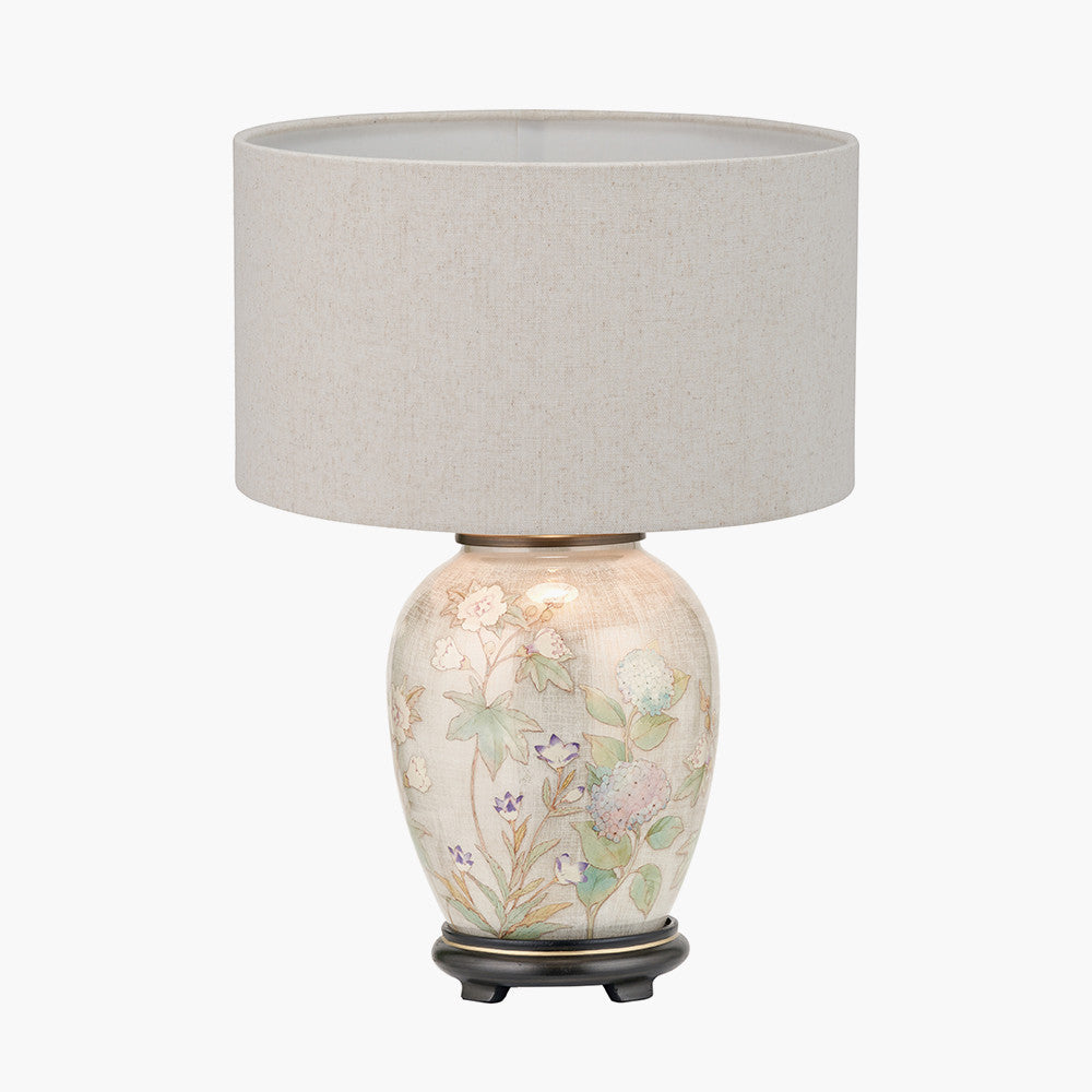 Daikon Flower Medium Glass Table Lamp Base with Quinn 35cm Slubby Hopsack Cylinder Shade