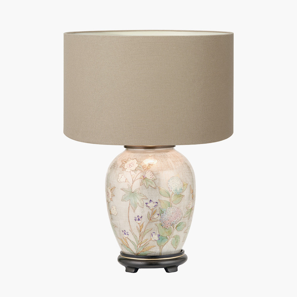 Daikon Flower Medium Glass Table Lamp Base with Henry 35cm Taupe Handloom Cylinder Lampshade