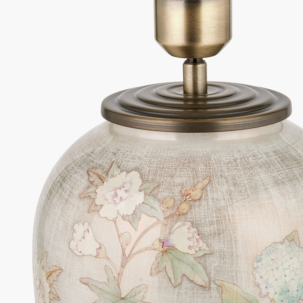Daikon Flower Medium Glass Table Lamp Base with Henry 35cm Taupe Handloom Cylinder Lampshade