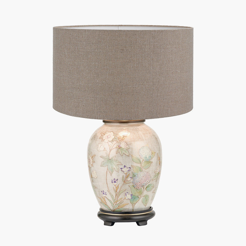 Daikon Flower Medium Glass Table Lamp Base with Edward 35cm Natural Linen Cylinder Lampshade