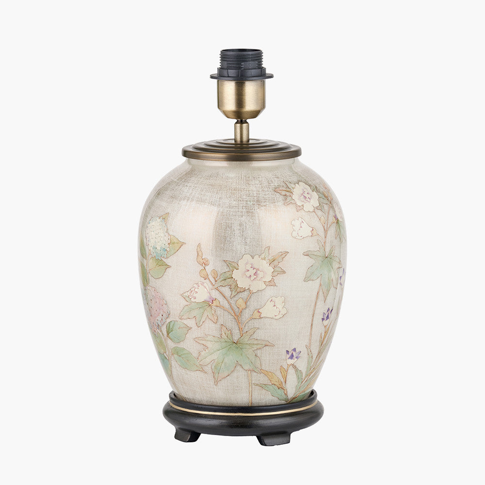Daikon Flower Medium Glass Table Lamp Base with Edward 35cm Natural Linen Cylinder Lampshade