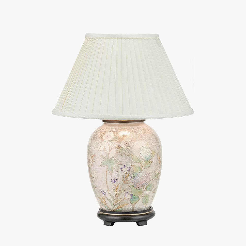 Daikon Flower Medium Glass Table Lamp Base with Bacall 40cm Almond Silk Knife Pleat Empire Lampshade