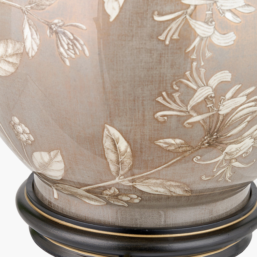 Honeysuckle Large Glass Table Lamp Base with Winston 40cm Taupe Handloom Tapered Lampshade