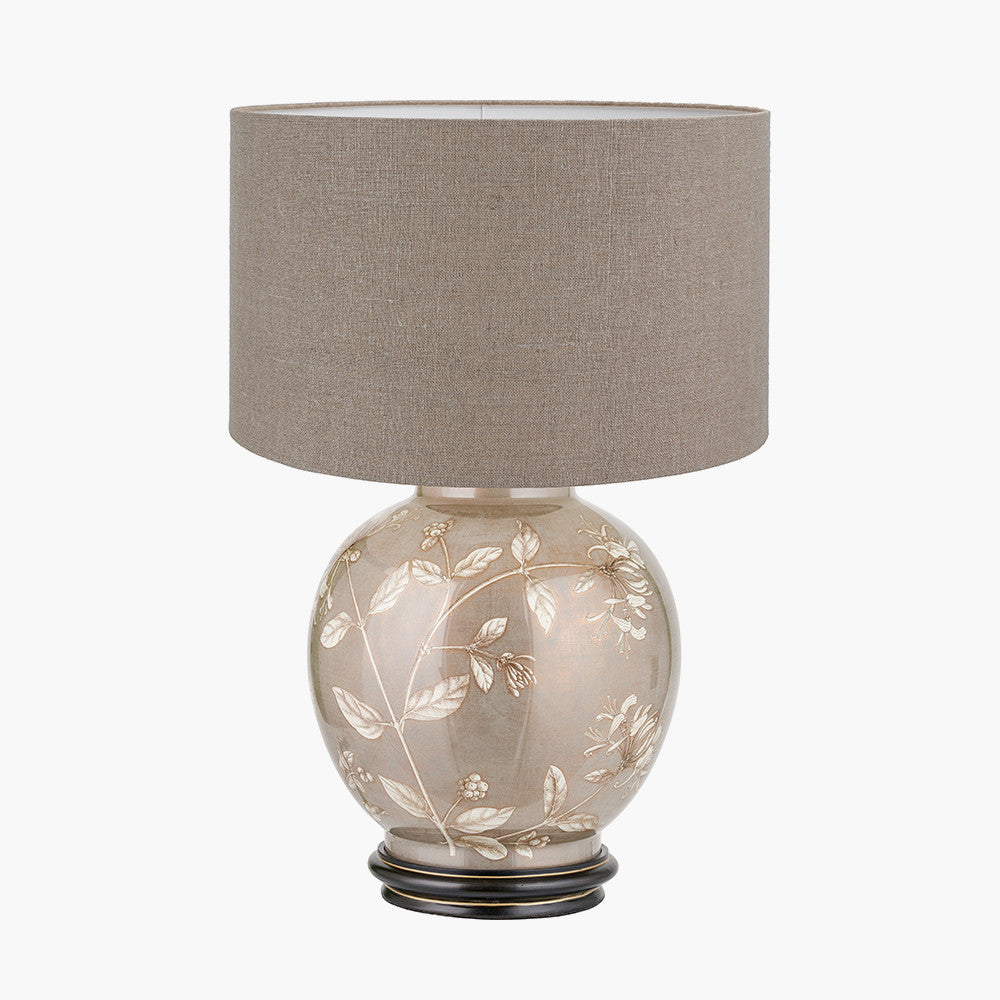Honeysuckle Large Glass Table Lamp Base with Edward 40cm Natural Linen Cylinder Lampshade