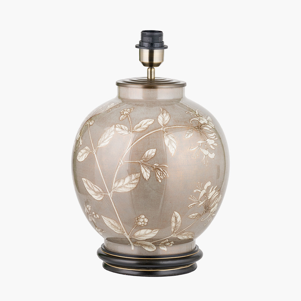 Honeysuckle Large Glass Table Lamp Base with Bacall 45cm Almond Silk Knife Pleat Empire Lampshade