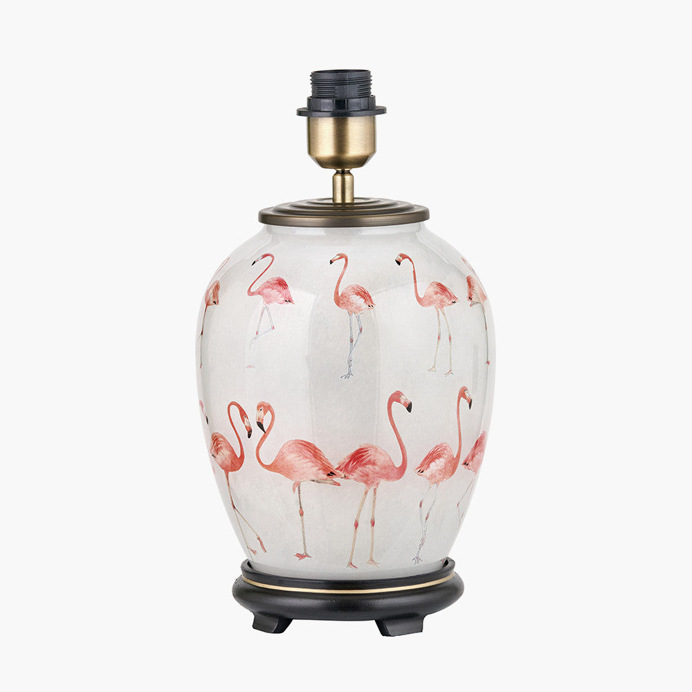 Flamingo Medium Glass Table Lamp Base with Lino 35cm White Self Lined Linen Cylinder Lampshade