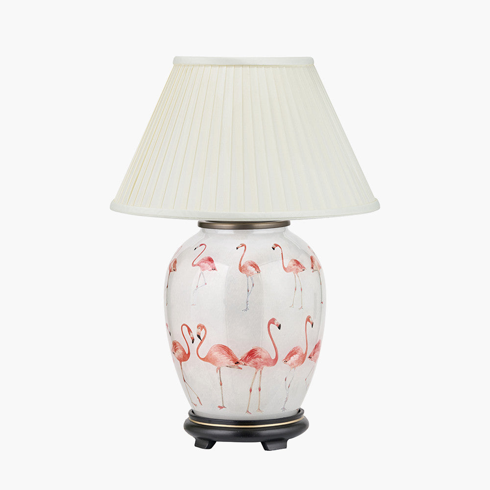 Flamingo Medium Glass Table Lamp Base with Bacall 40cm Almond Silk Knife Pleat Empire Lampshade